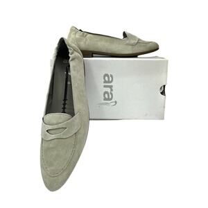 ara Christine Gray Suede Penny Loafer Women 8  Almond Toe Comfort Flat